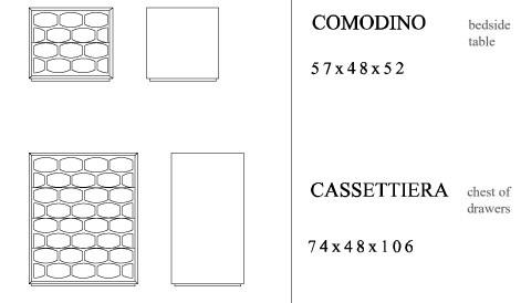 Honey Night bedside table/chest of drawers Tonin Casa dimensions