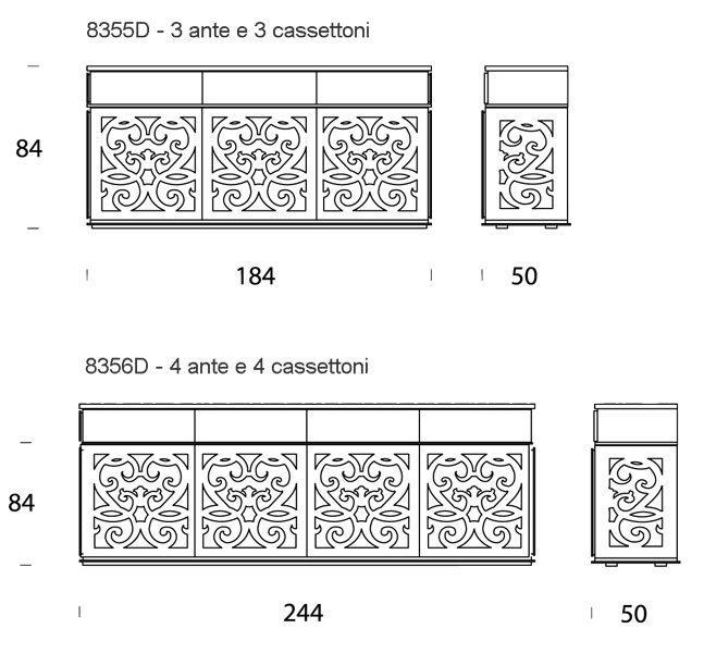 Paris sideboard Tonin Casa dimensions