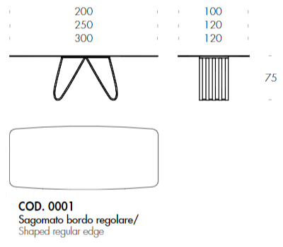 tavolo arpa fisso tonin casa - misure piani