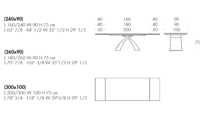 misure piani allungabili tonin casa tokyo allungabili